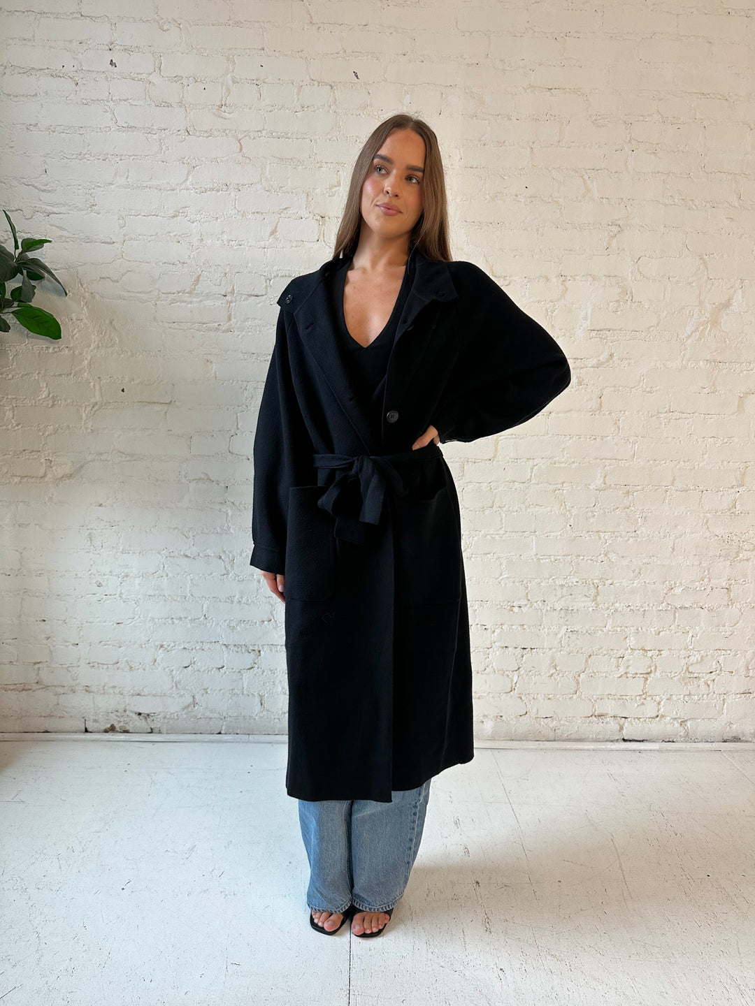 Alyssa Black Belted Duster Coat