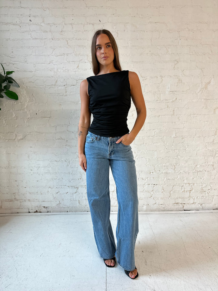 Lani Black Ruched Cowl Back Top