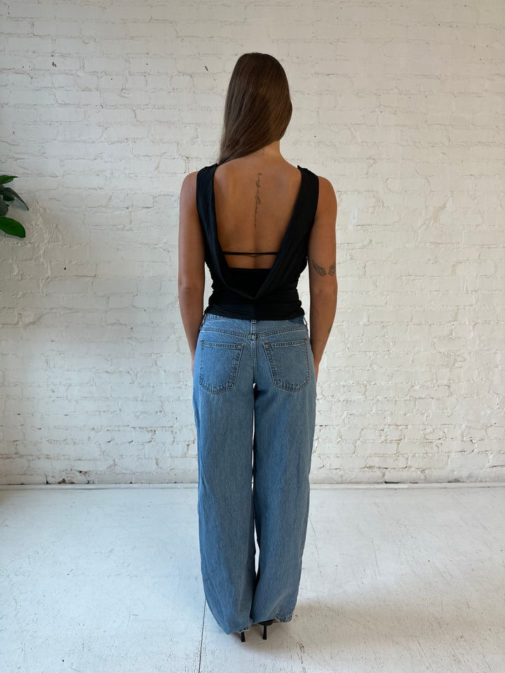 Lani Black Ruched Cowl Back Top