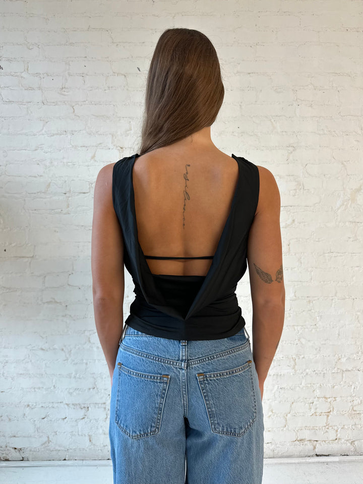 Lani Black Ruched Cowl Back Top