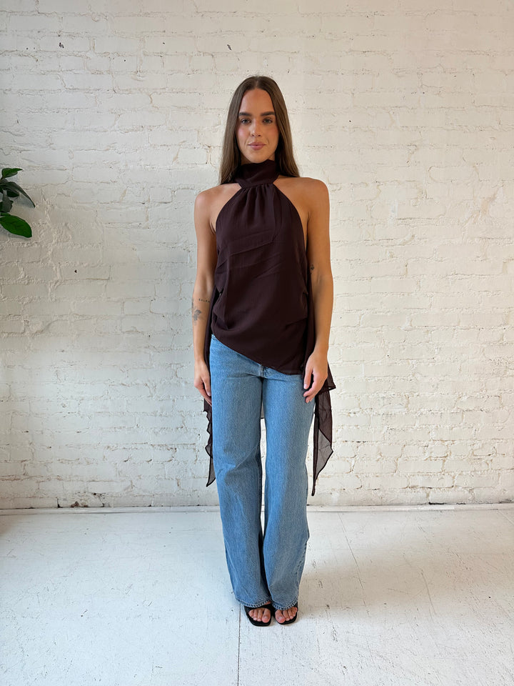 Colette Brown Chiffon Backless Top