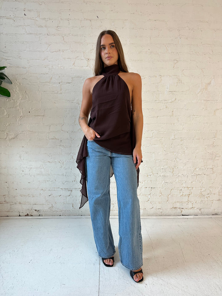 Colette Brown Chiffon Backless Top