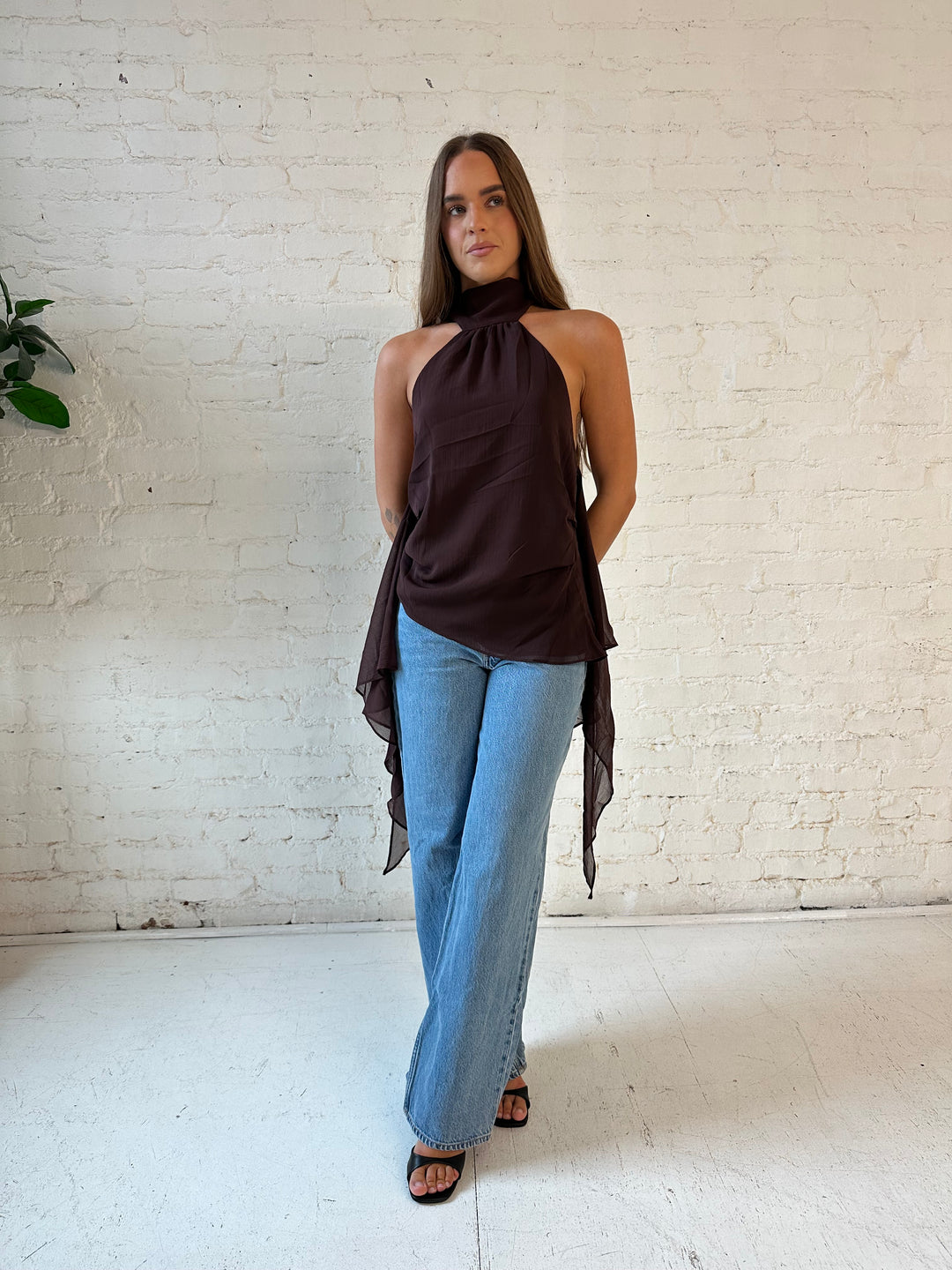 Colette Brown Chiffon Backless Top
