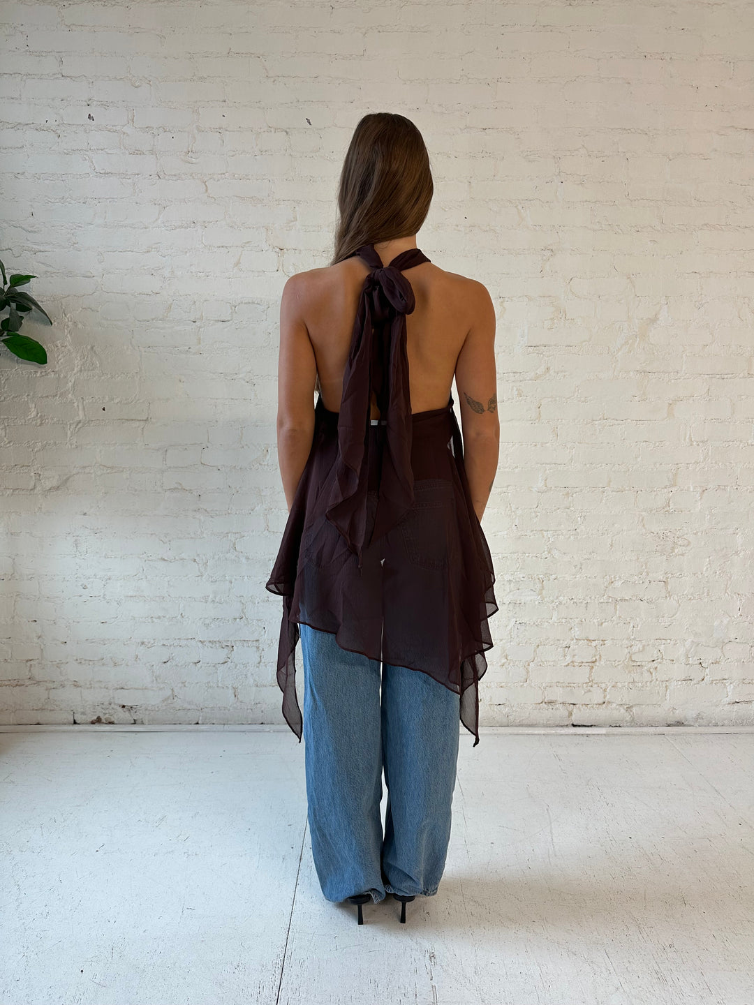Colette Brown Chiffon Backless Top