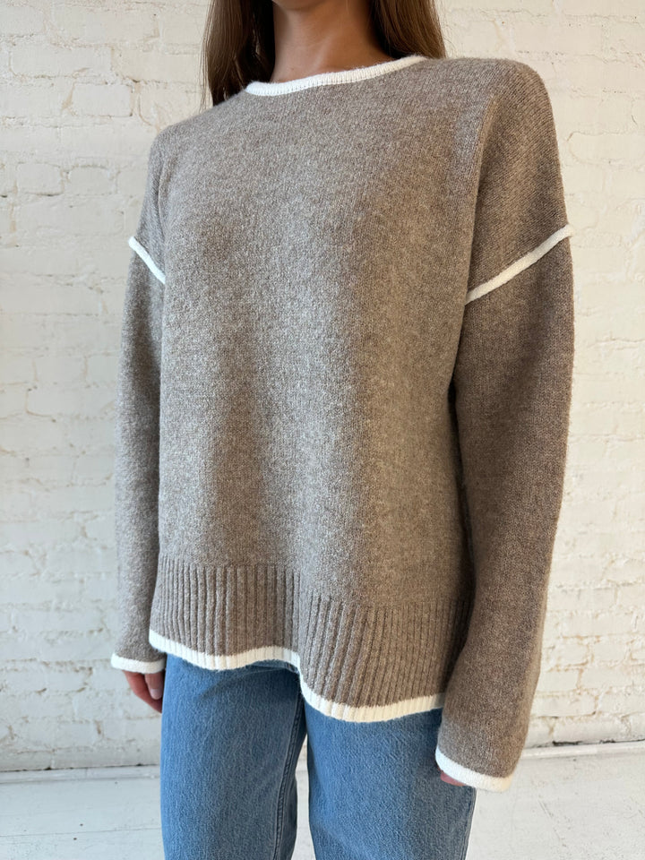Alena Taupe Contrast Trim Sweater