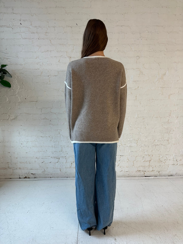Alena Taupe Contrast Trim Sweater