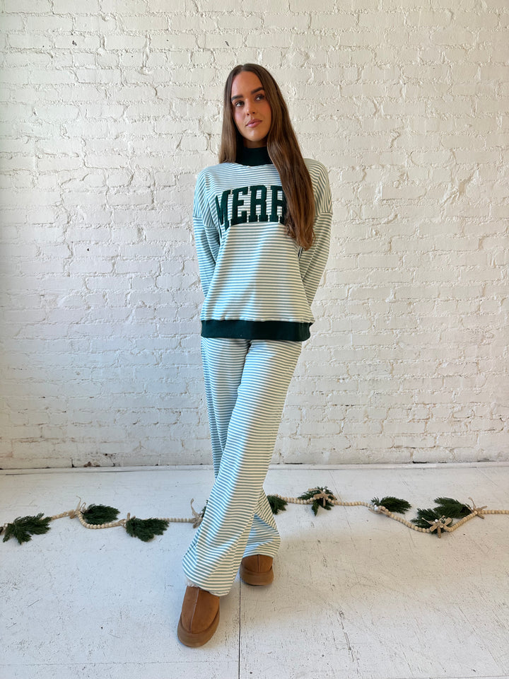 Merry Green Striped Two Piece Lounge Set