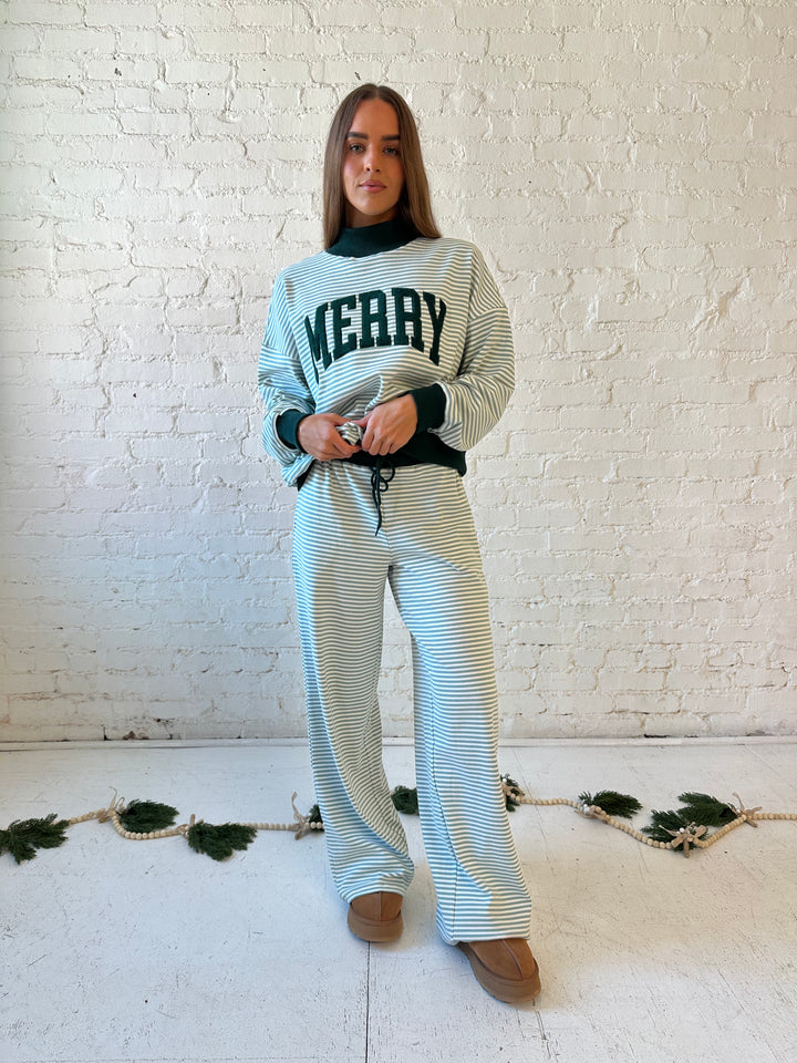Merry Green Striped Two Piece Lounge Set