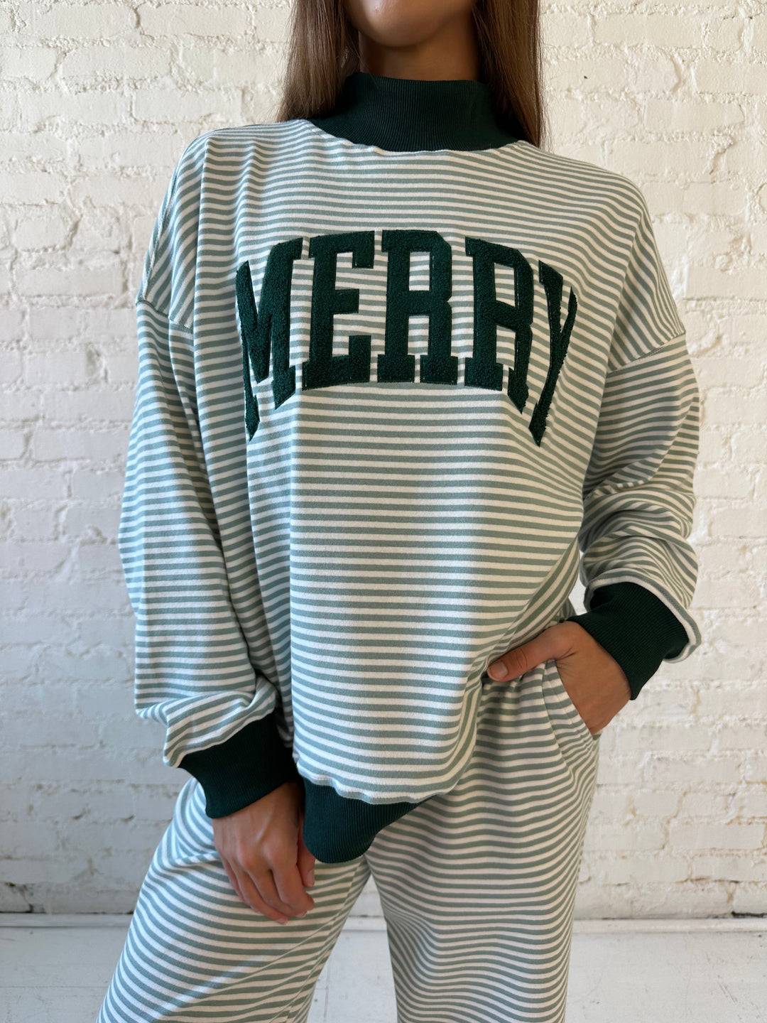 Merry Green Striped Two Piece Lounge Set