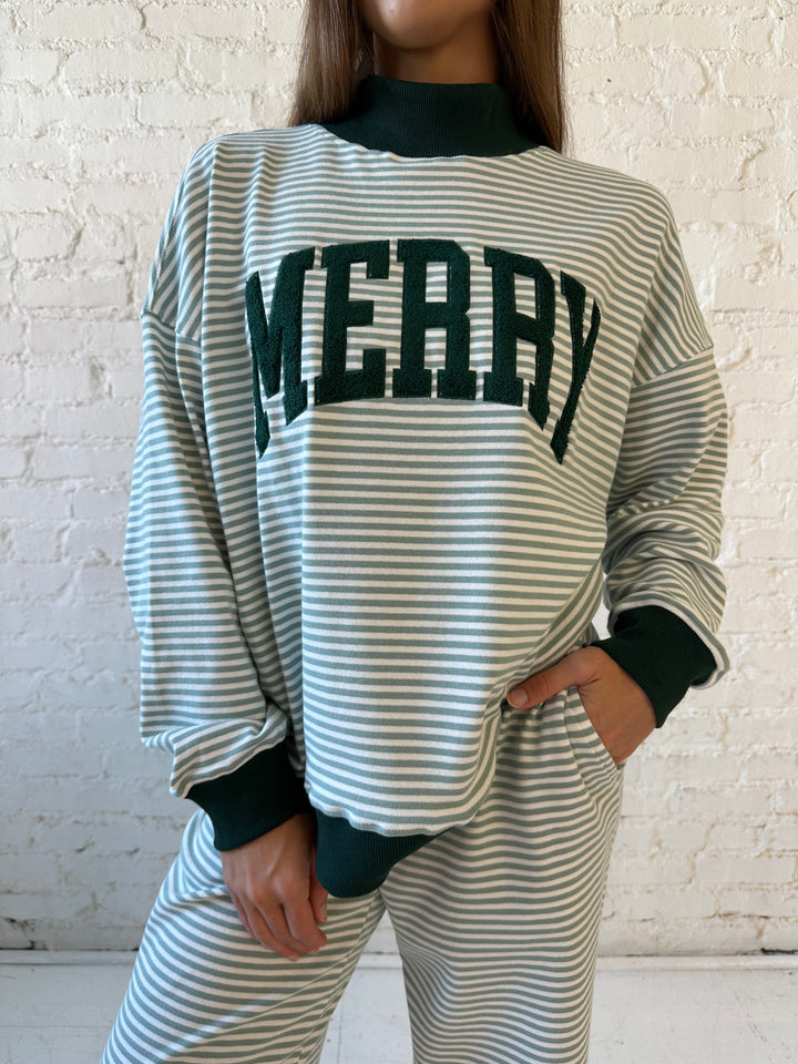 Merry Green Striped Two Piece Lounge Set