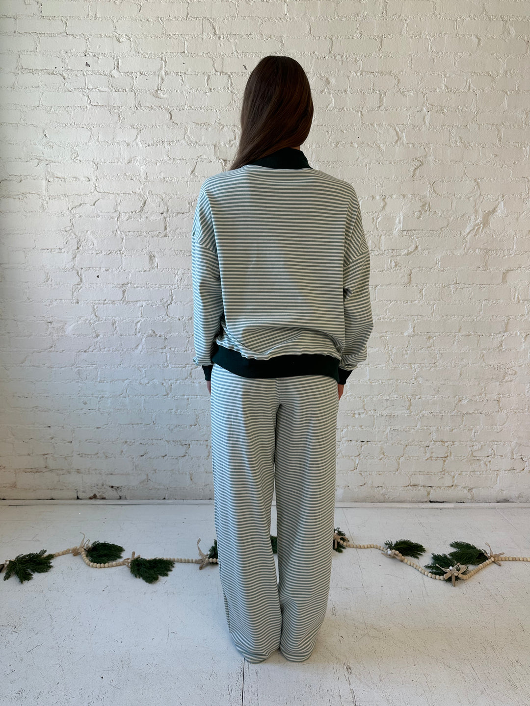 Merry Green Striped Two Piece Lounge Set