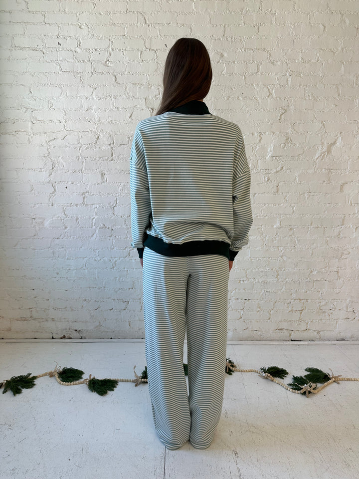 Merry Green Striped Two Piece Lounge Set