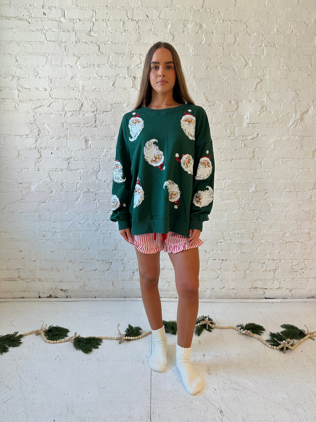 Dark Green Sequin Santa Oversized Pull Over