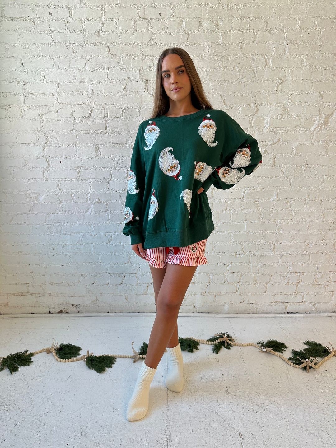 Dark Green Sequin Santa Oversized Pull Over