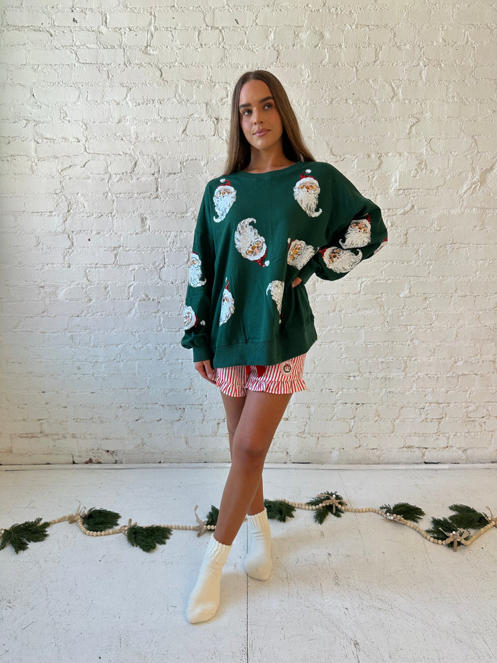 Dark Green Sequin Santa Oversized Pull Over
