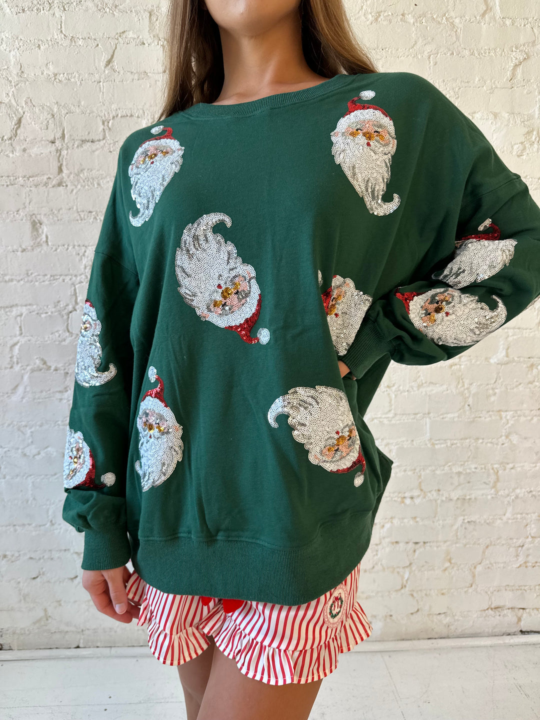 Dark Green Sequin Santa Oversized Pull Over