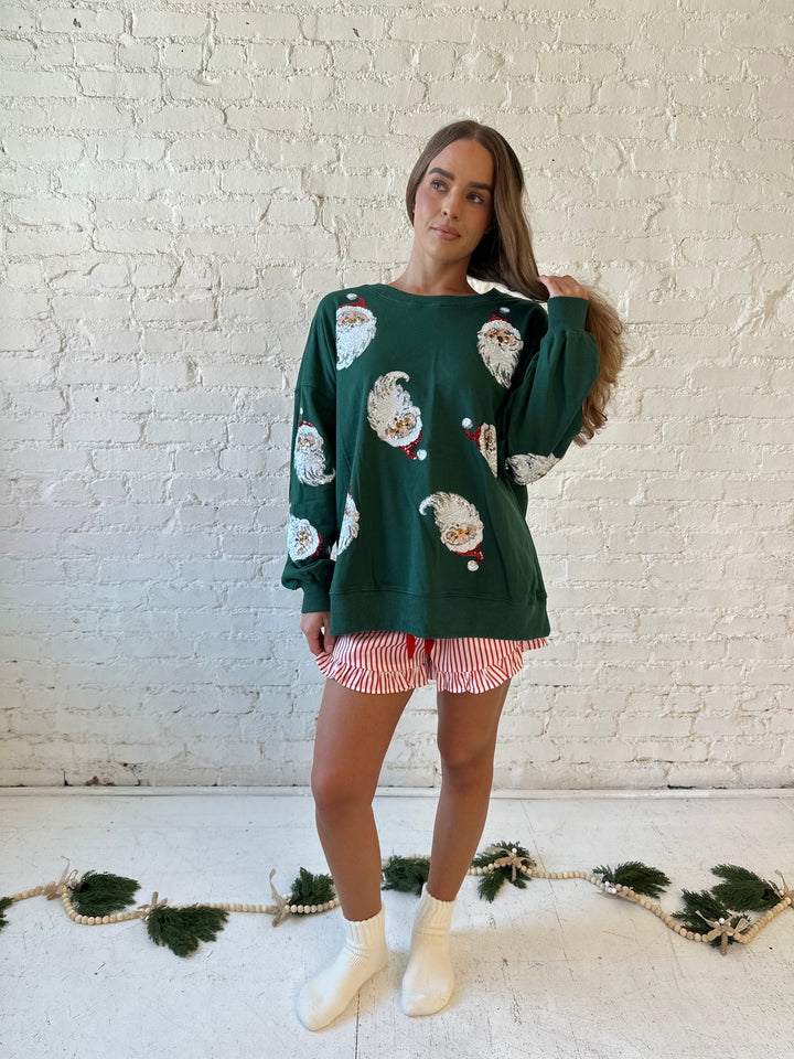 Dark Green Sequin Santa Oversized Pull Over