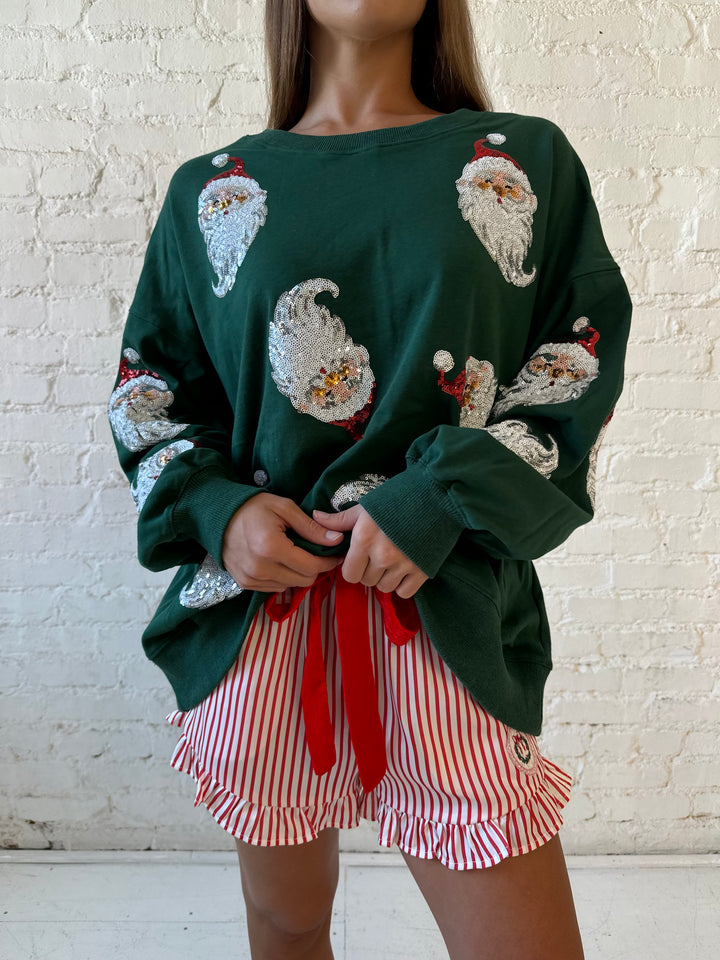 Dark Green Sequin Santa Oversized Pull Over