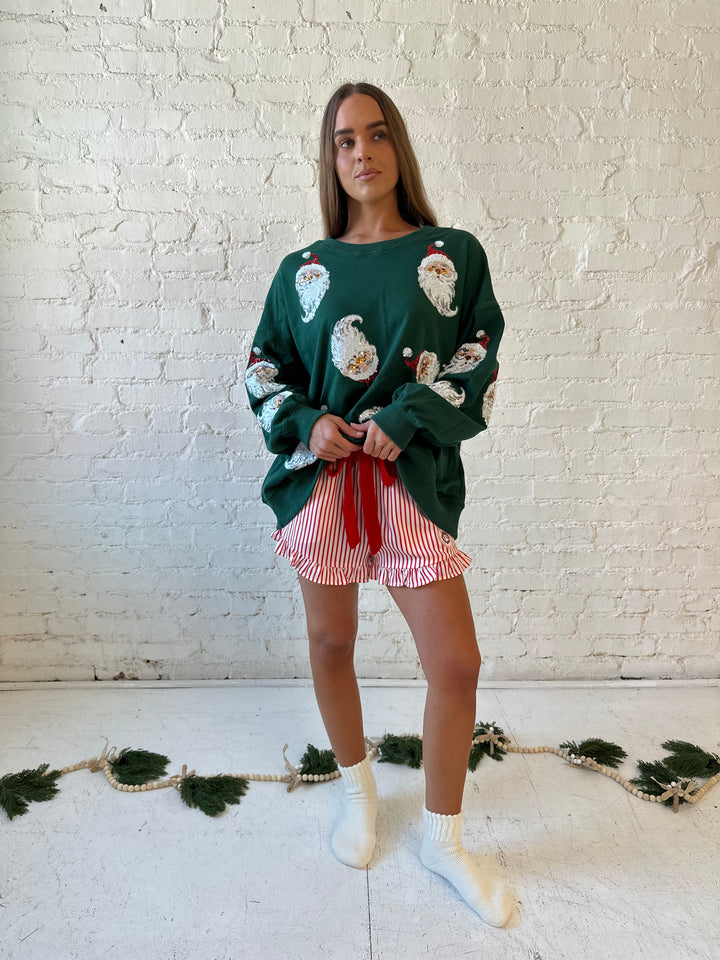 Dark Green Sequin Santa Oversized Pull Over