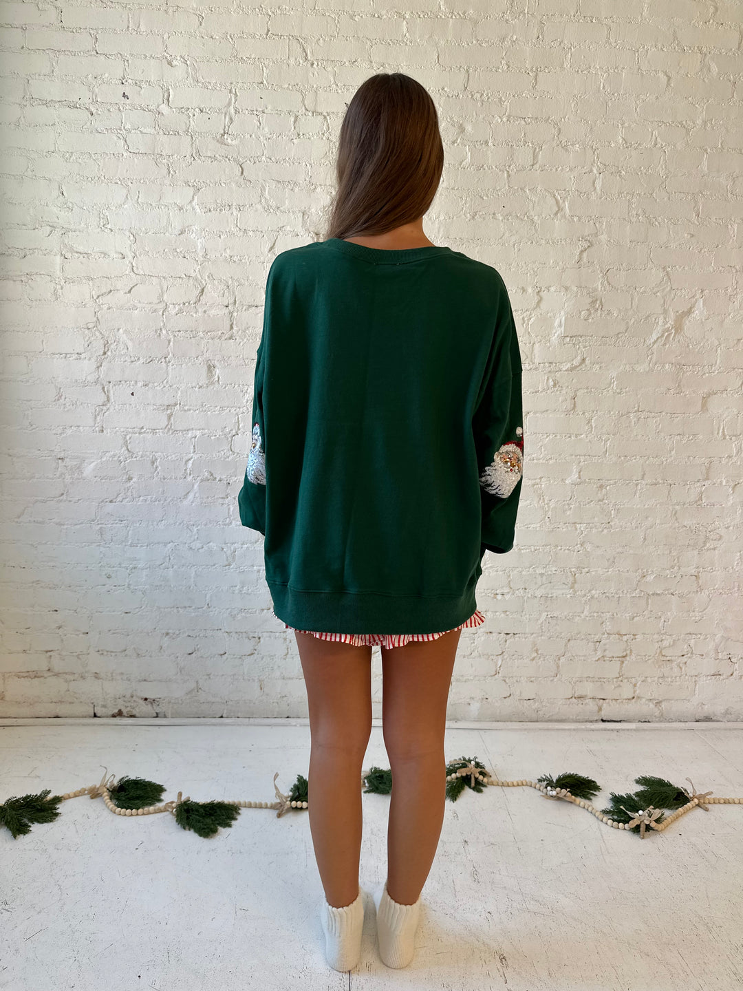 Dark Green Sequin Santa Oversized Pull Over