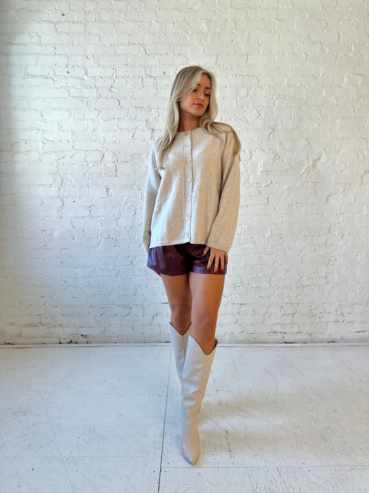 Brenda Leather Belted Shorts- Burgundy