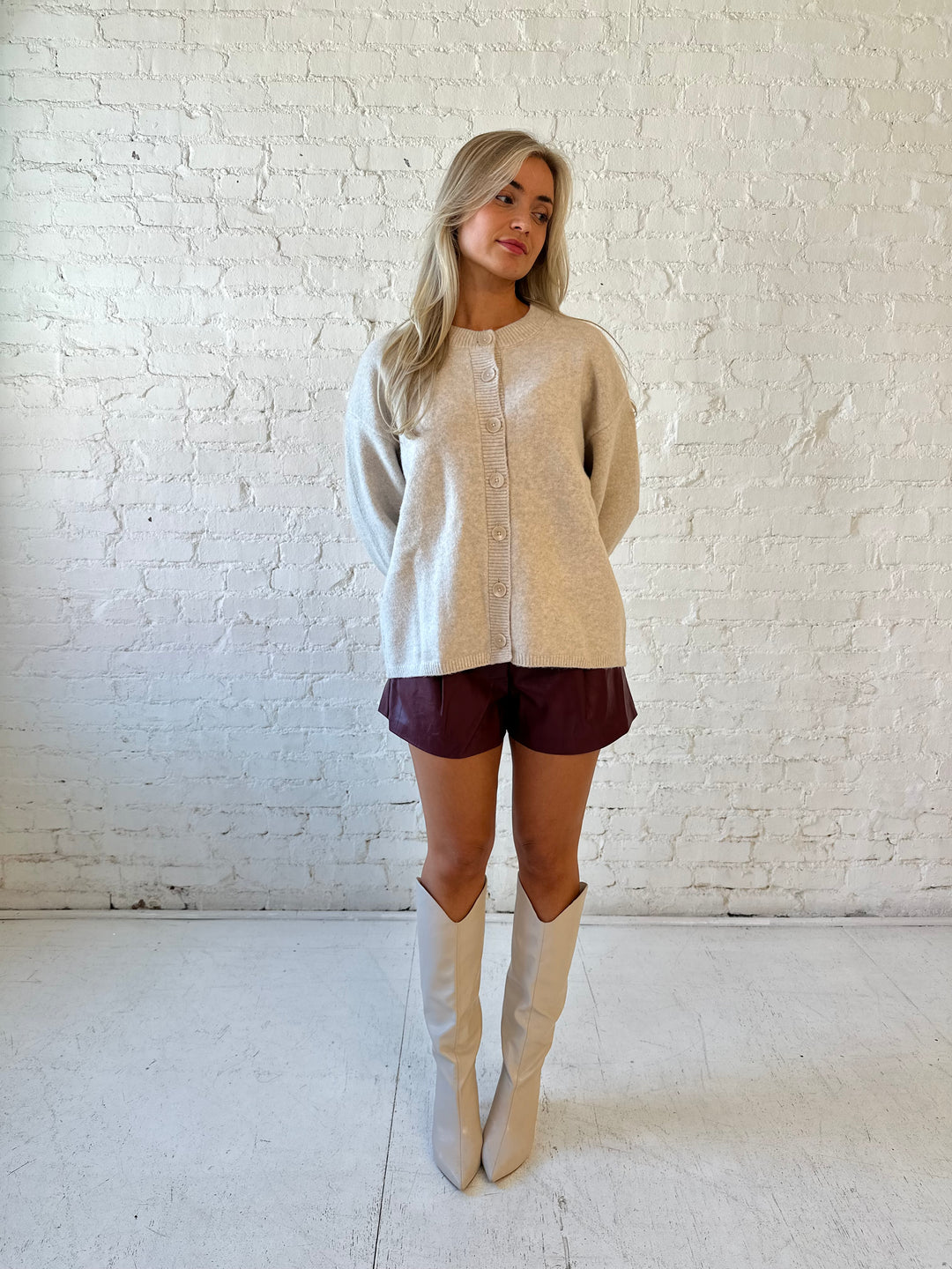 Brenda Leather Belted Shorts- Burgundy