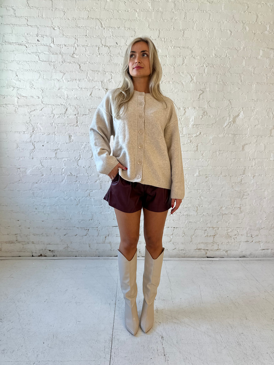 Brenda Leather Belted Shorts- Burgundy