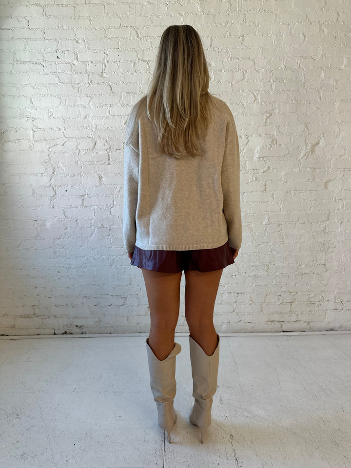 Brenda Leather Belted Shorts- Burgundy