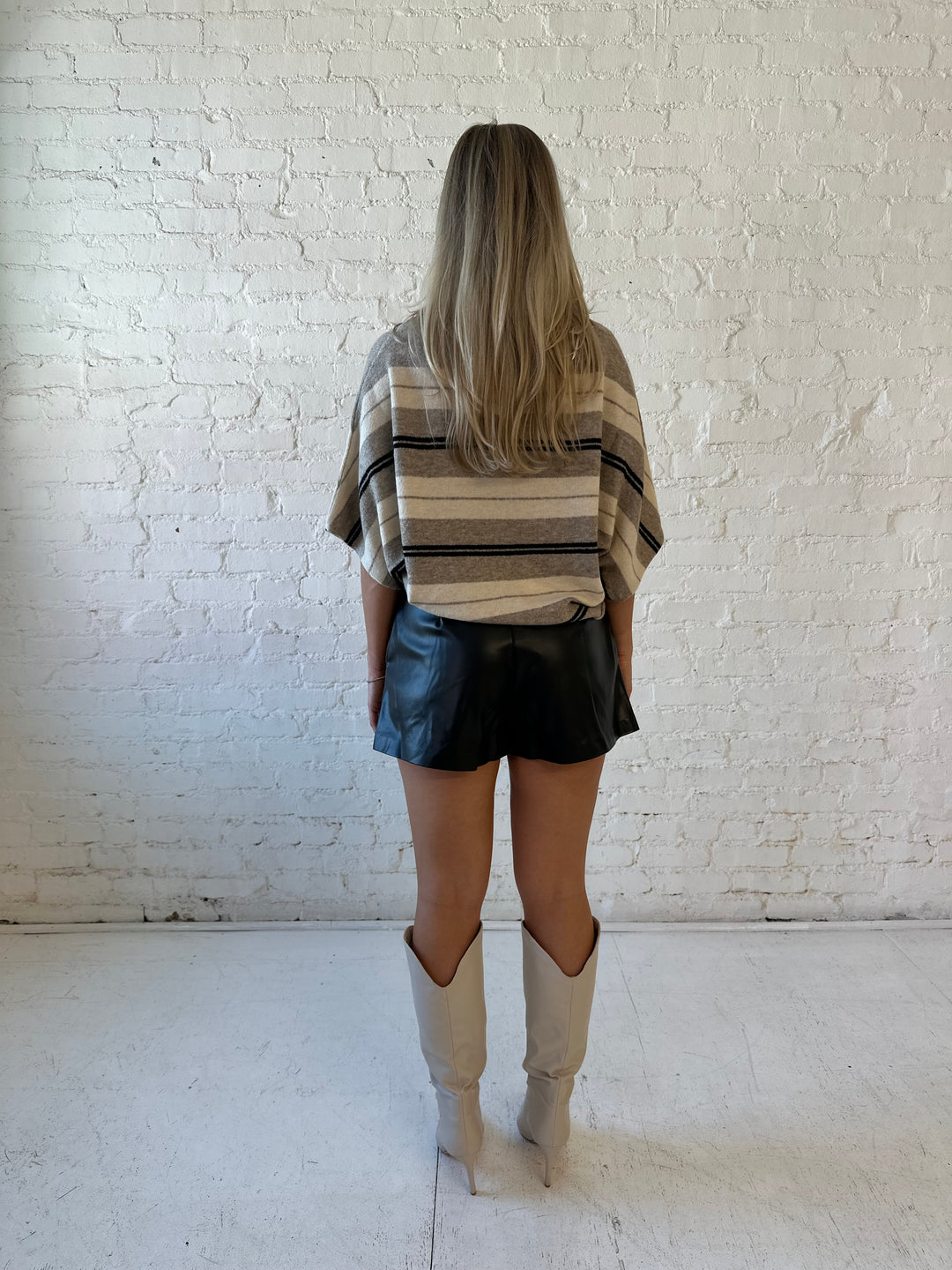 Cecily Beige Striped Short Sleeve Sweater