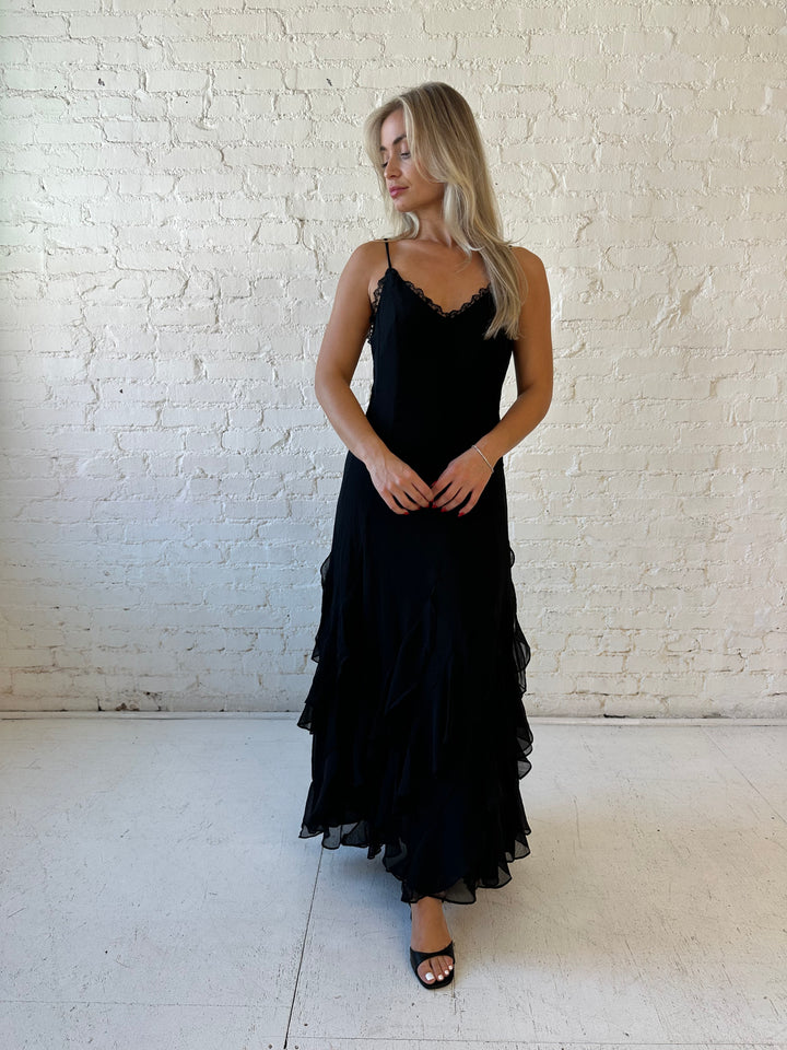 Justine Black Ruffle Tiered Maxi Dress