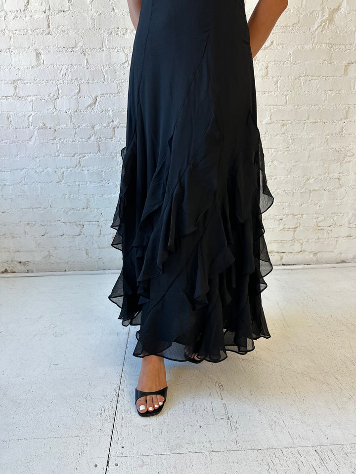 Justine Black Ruffle Tiered Maxi Dress