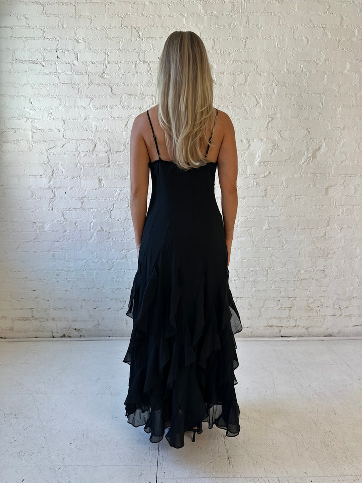 Justine Black Ruffle Tiered Maxi Dress