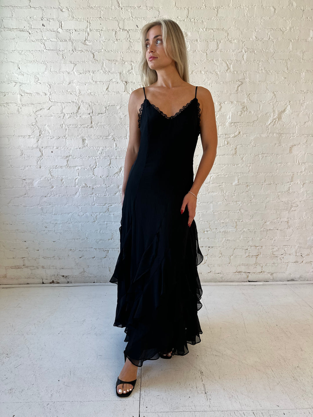 Justine Black Ruffle Tiered Maxi Dress