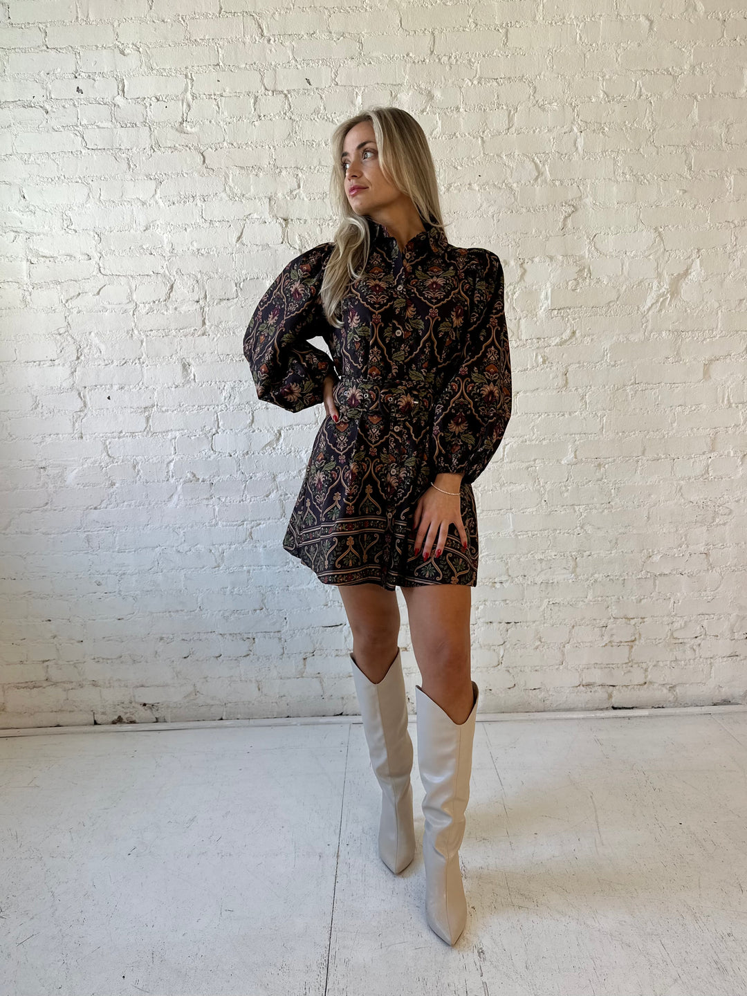 Penny Multicolor Belted Long Sleeve Mini Dress