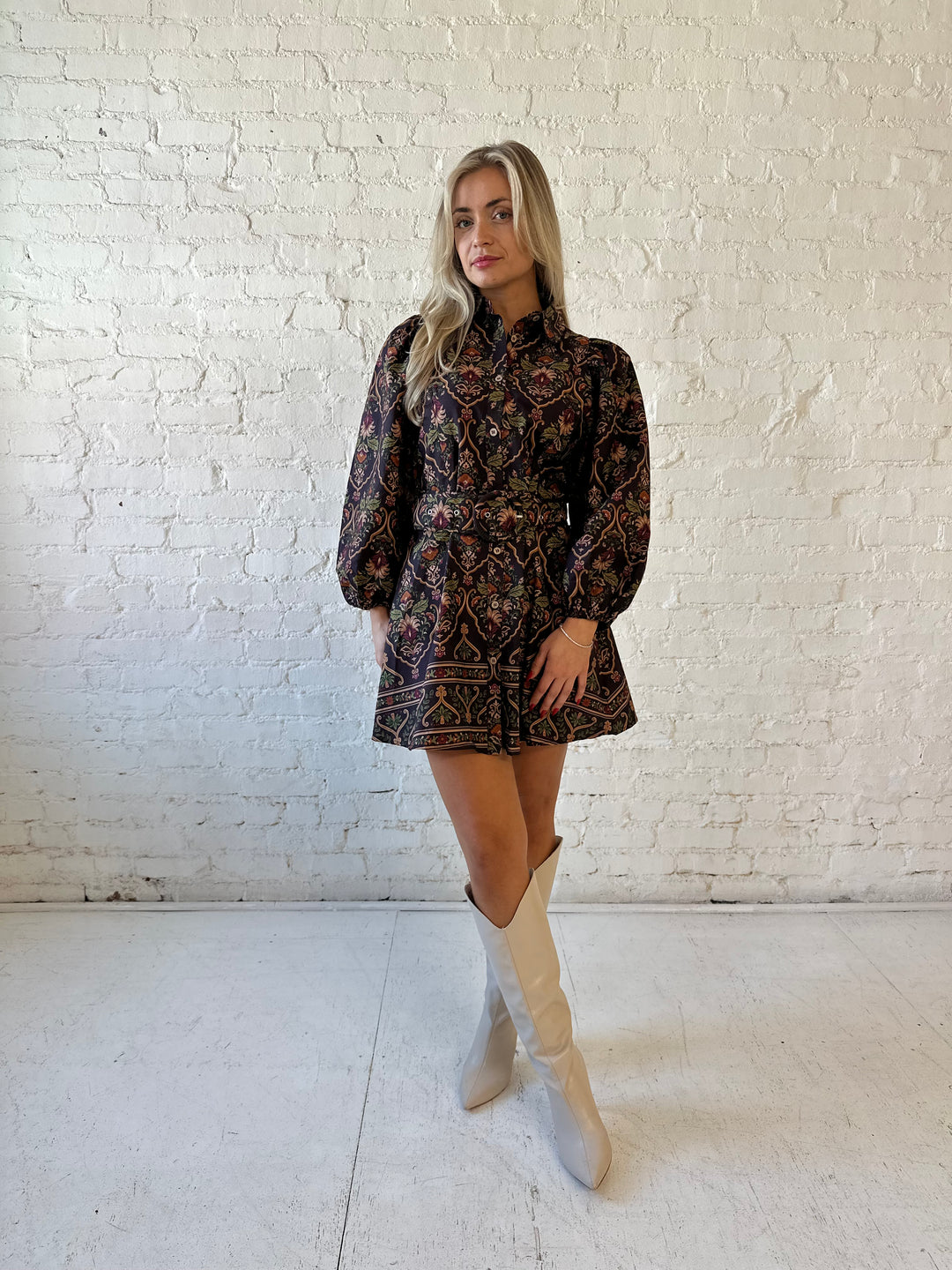 Penny Multicolor Belted Long Sleeve Mini Dress