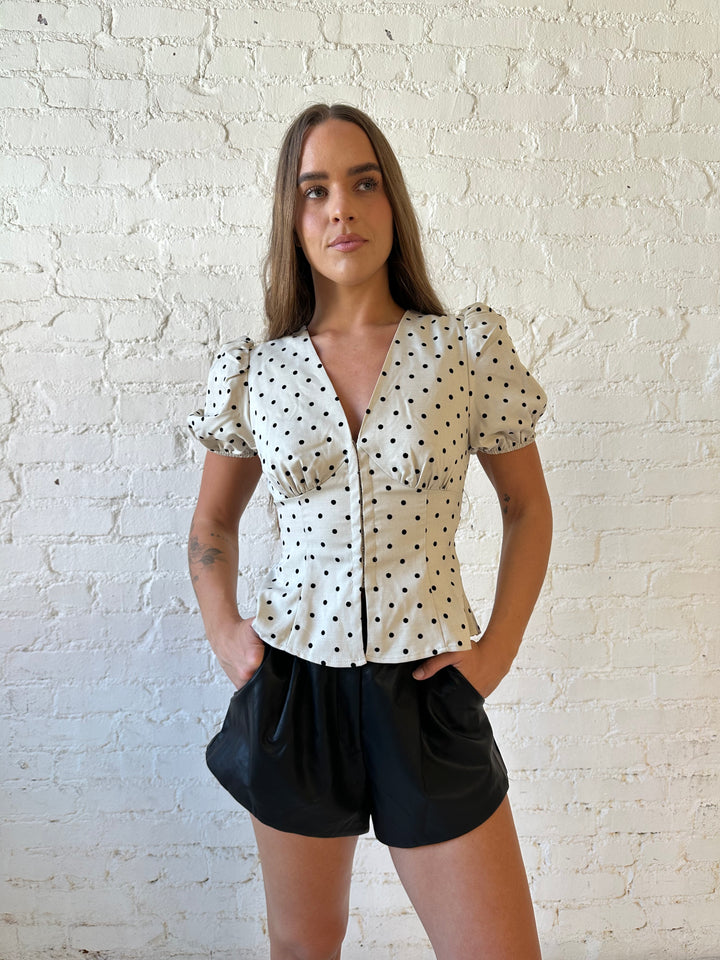 Eden Taupe Polka Dot Short Sleeve Top