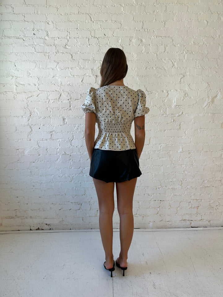 Eden Taupe Polka Dot Short Sleeve Top