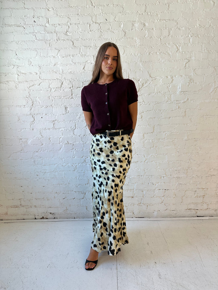 Felicity Leopard Satin Belted Maxi Skirt