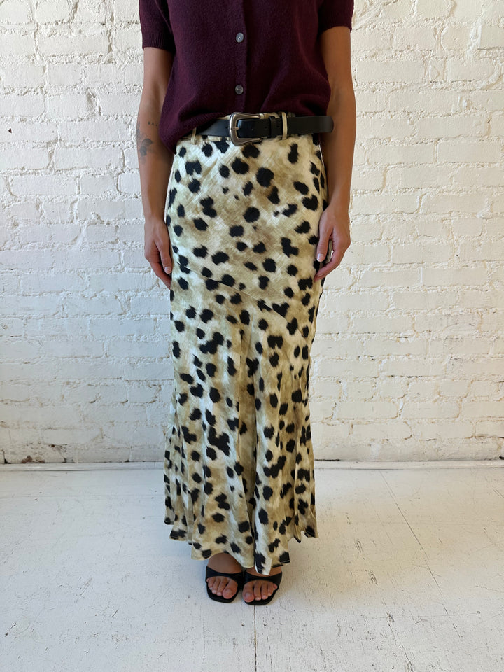 Felicity Leopard Satin Belted Maxi Skirt
