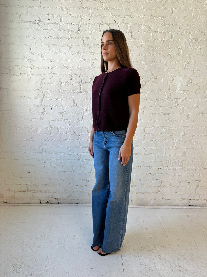 Izzy Medium Raw Hem Wash Wide Leg Jean