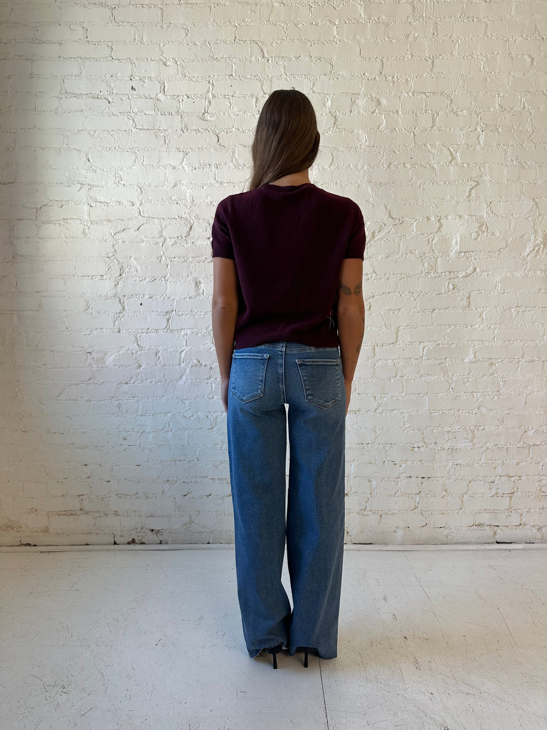 Izzy Medium Raw Hem Wash Wide Leg Jean