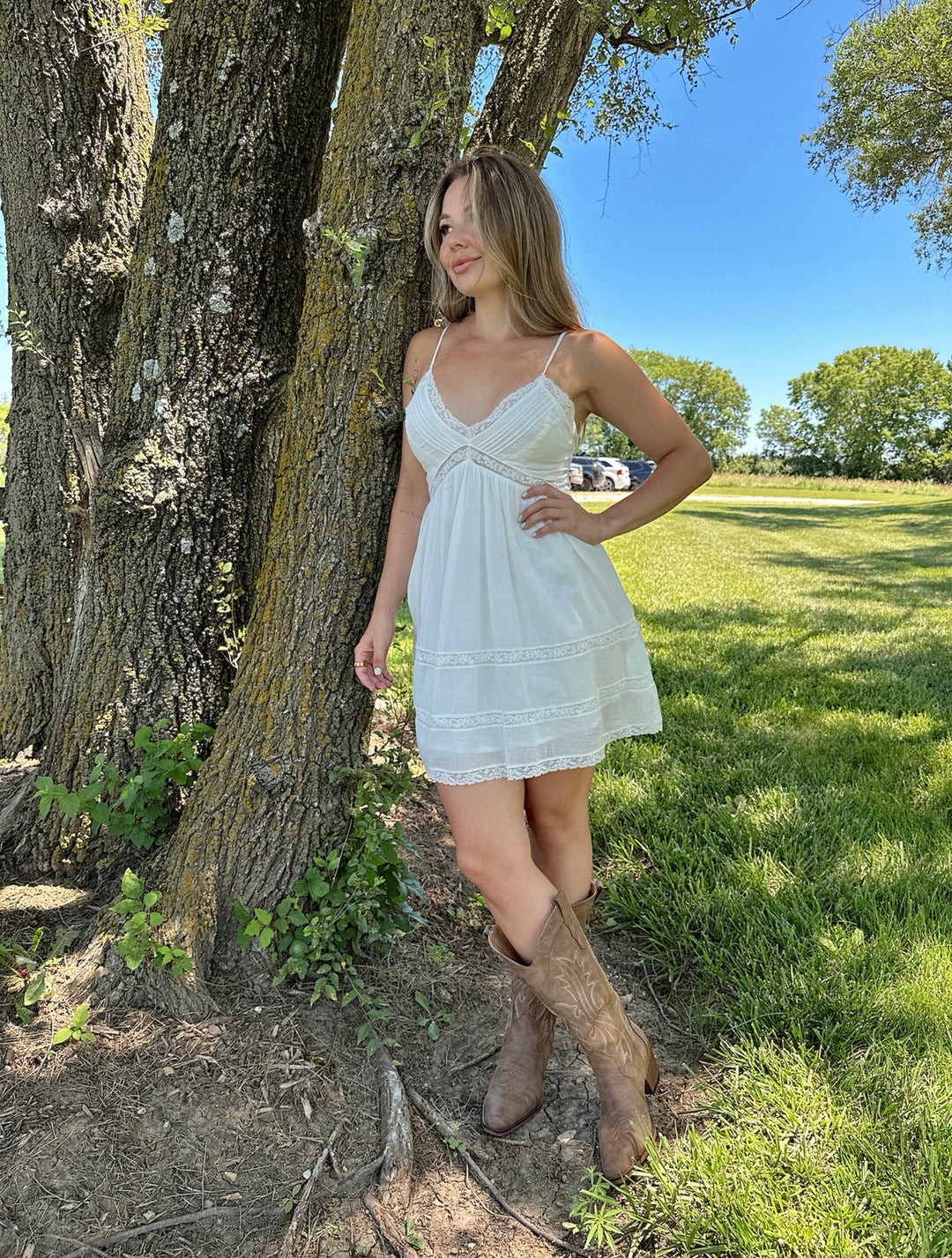Flora White Lace Trim Mini Dress
