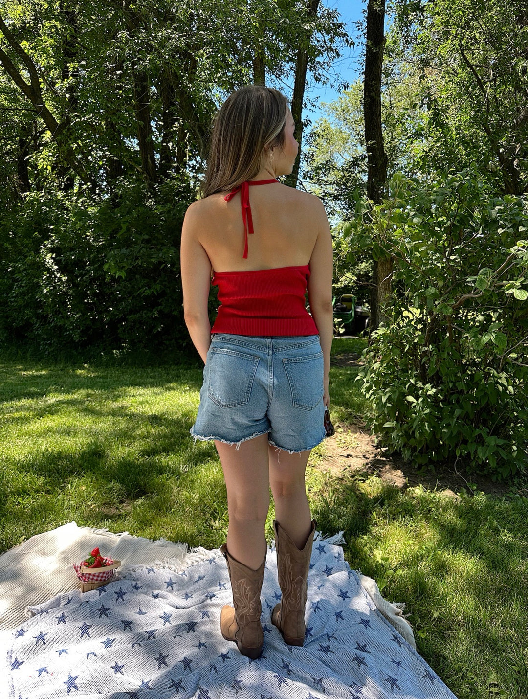 Hailey Red Halter Neck Ribbed Top