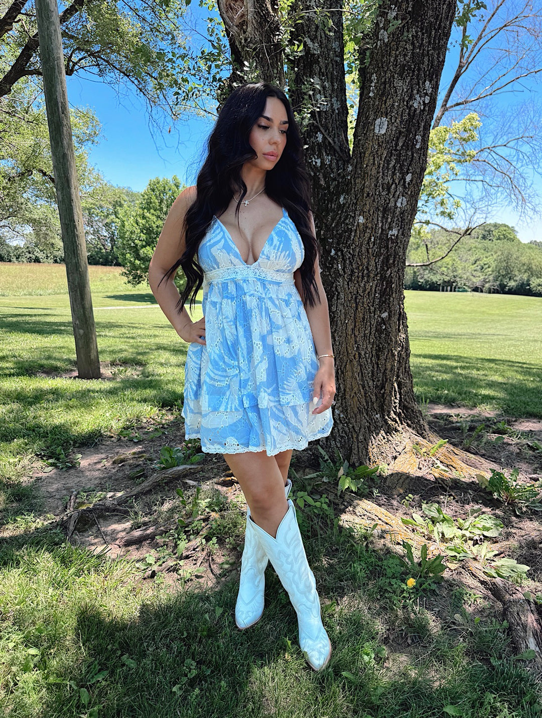 Jenny Blue Eyelet Mini Dress