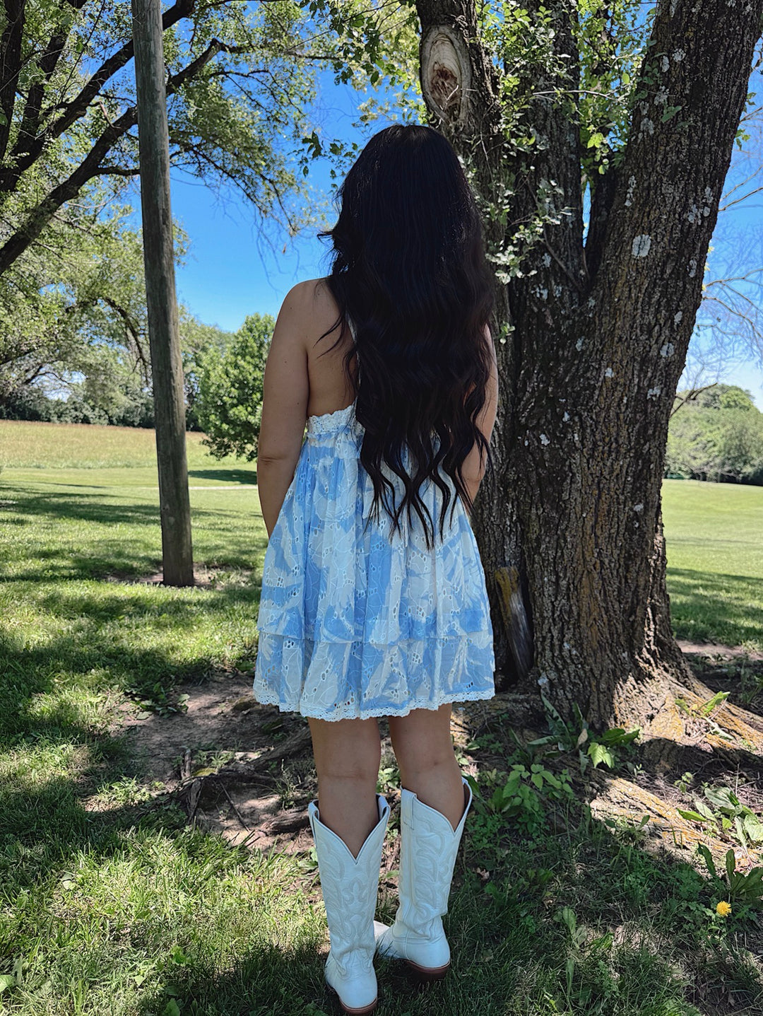 Jenny Blue Eyelet Mini Dress
