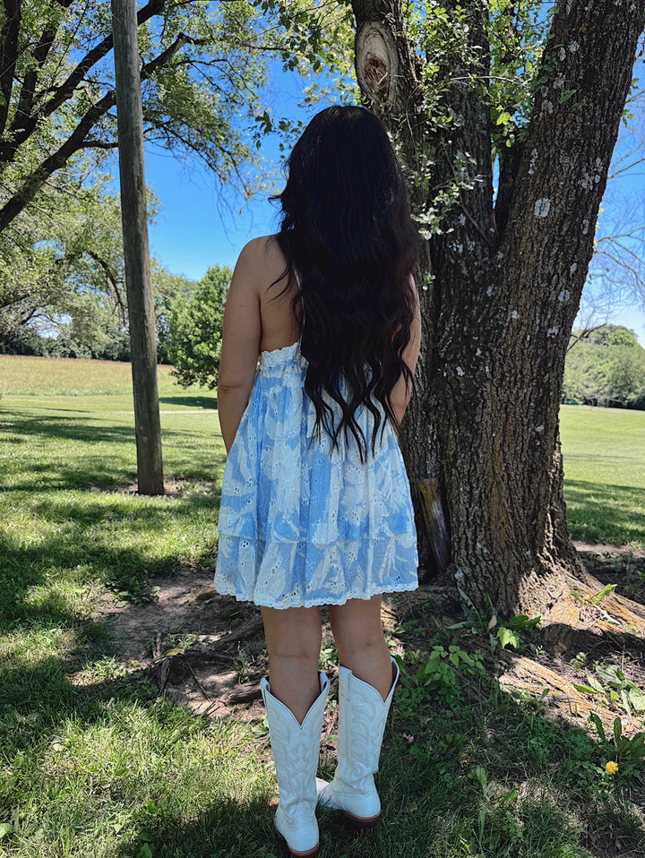 Jenny Blue Eyelet Mini Dress