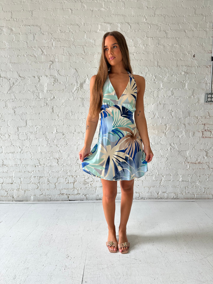 Davina Blue Tropical Mini Dress