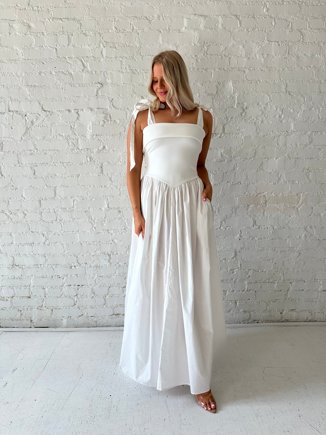 Karina White Tie Strap Midi Dress