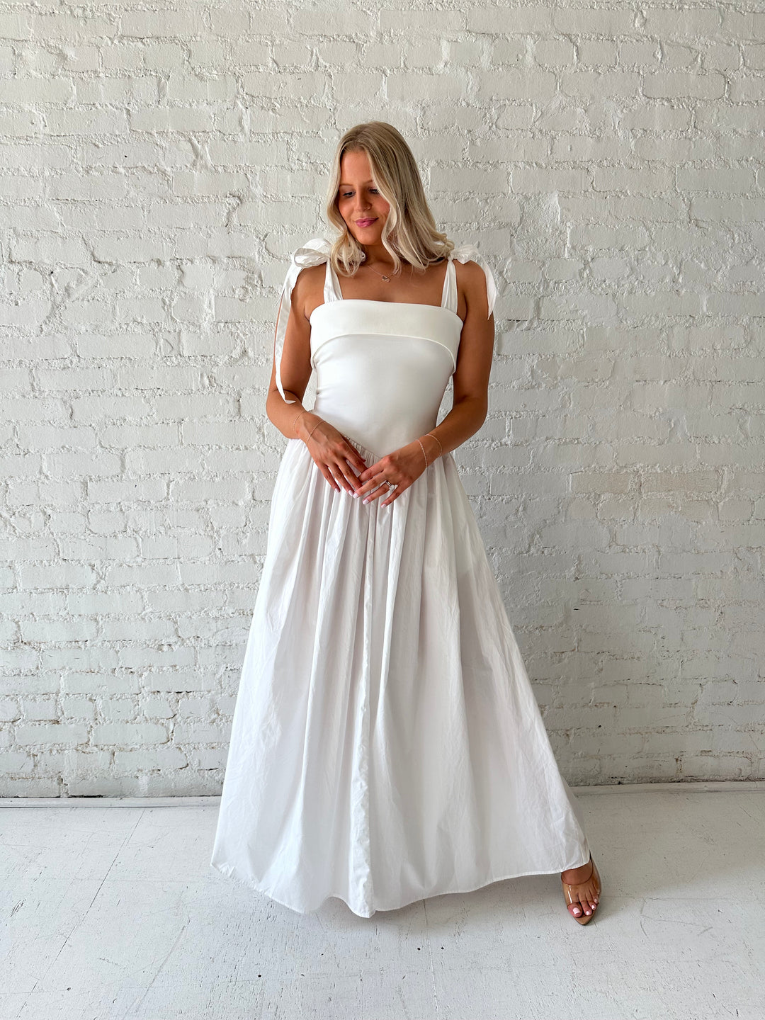 Karina White Tie Strap Midi Dress
