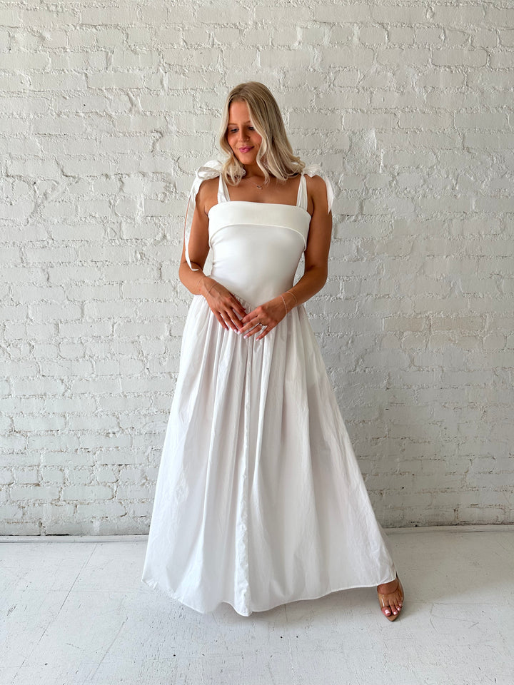 Karina White Tie Strap Midi Dress
